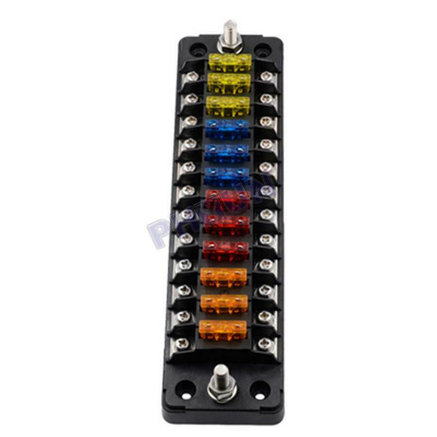 12-Way Fuse Box Circuit Blade Terminal Block Holder For Car Truck  Marine Boat