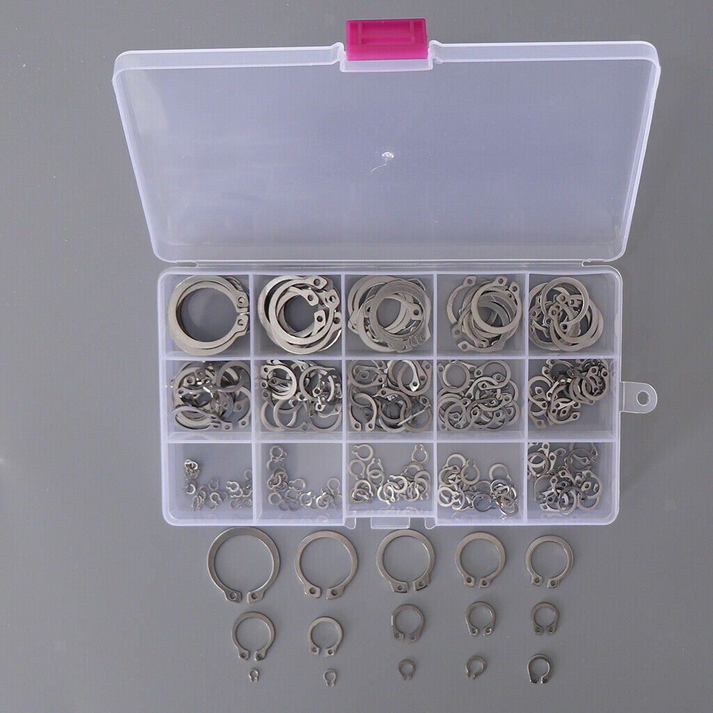 225x 15 Kinds Steel External Circlip Retaining Ring Snap Ring Assortment Kit
