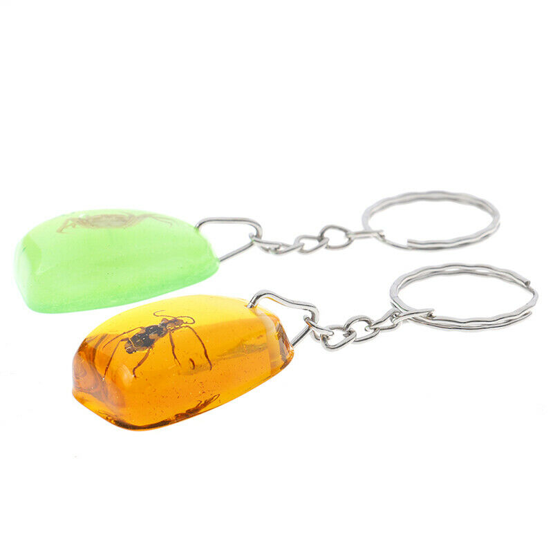 Artificial Amber Keychain Flat-Bottomed Water Drop Insect Specimen Key Pend DF