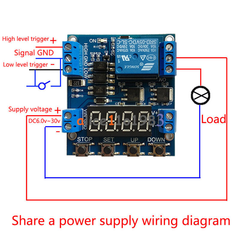 1-Channel Relay Module Trigger Delay Cycle Timer Circuit Switch Adjustable 6-30V