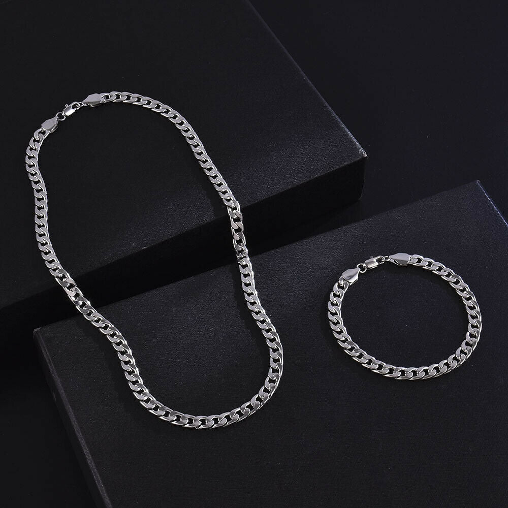 Sliver Bracelet And Chain Necklace alloy for Mens And Womenâ€™s non tarnish Set