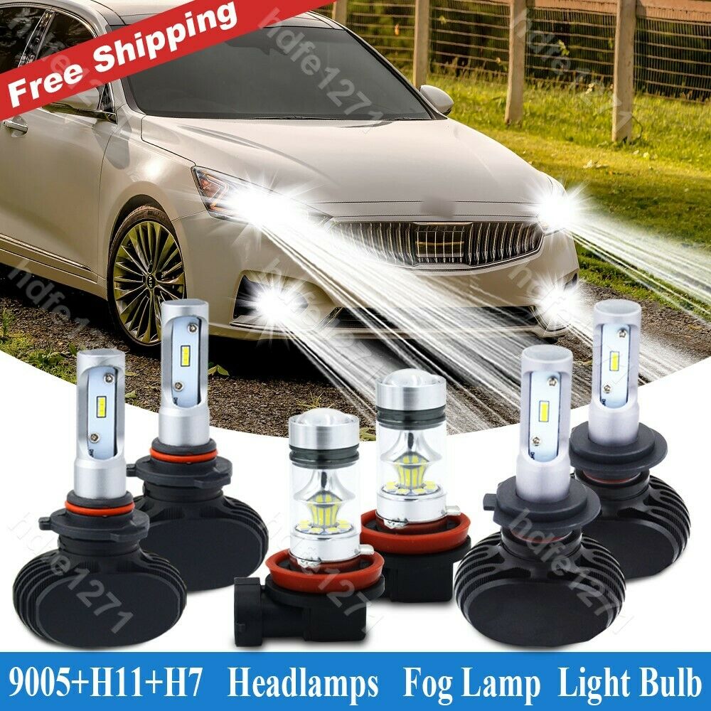 6X White 9005 H7 H11 LED Headlight Fog Light Bulbs Combo fit Kia Cadenza 17-2018
