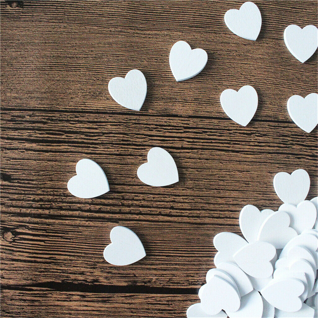100 Pieces White Wooden Slice, Unpainted, Blank Love Heart Embellishments,