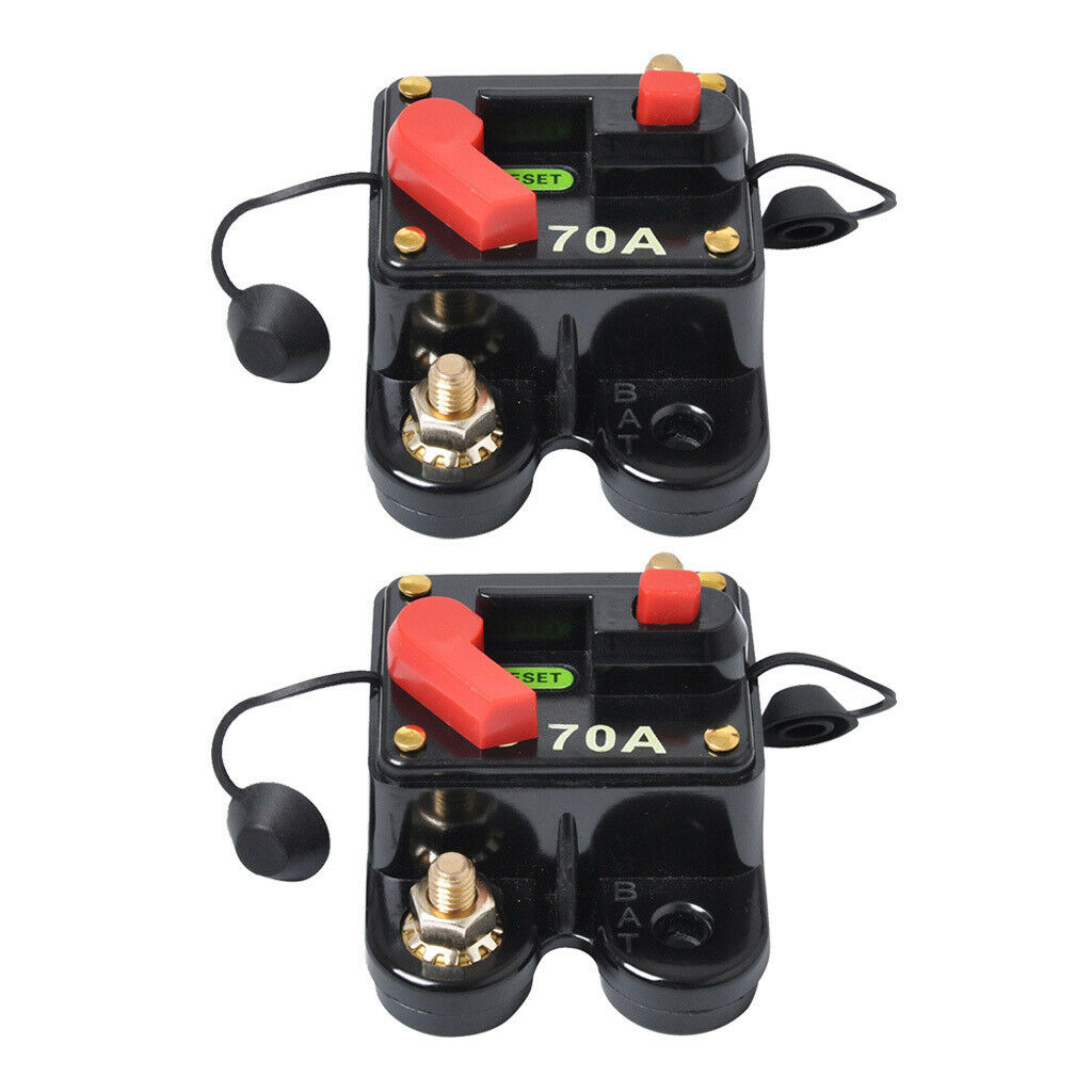 2x Car Marine Audio 70AMP Reset Circuit Breaker Fuse Holder w/ 0-Gauge Ring