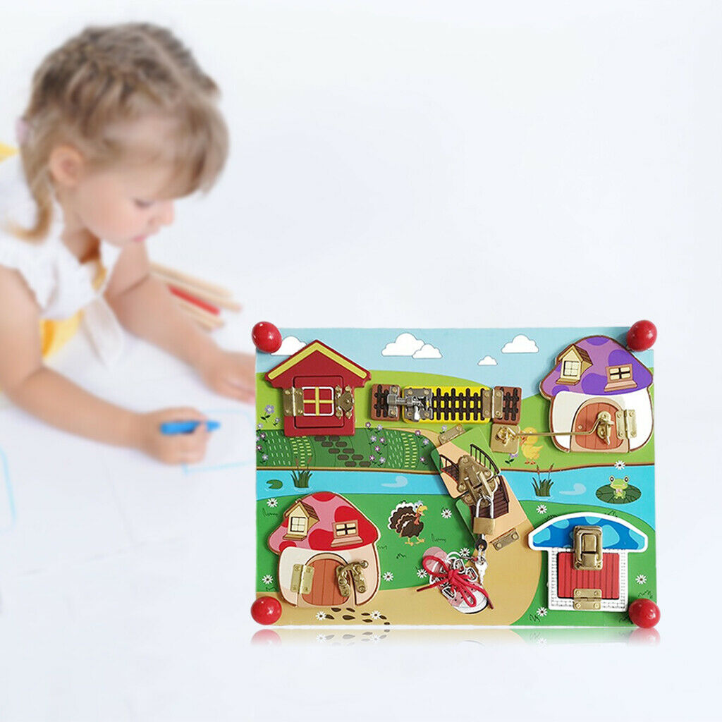 Montessori Wooden Busy Board Locks & Latches Sensory Board for Toddlers Toys