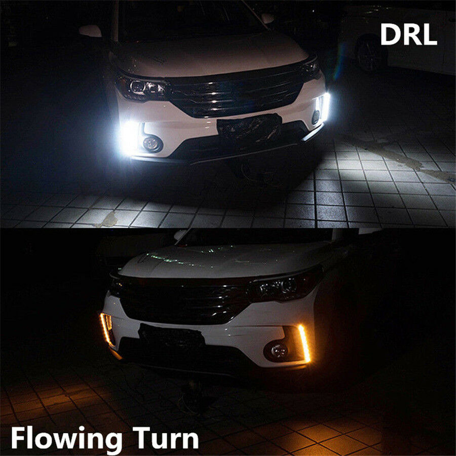 2x 6LED Car Flexible DRL Lamp w/ Switchback Sequential Flowing Turn Signal Light