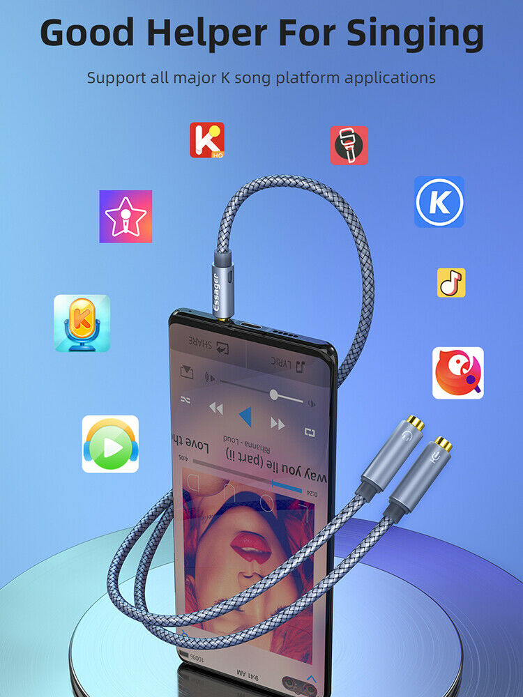Essager 3.5mm Jack Audio Splitter Headphone Extension Adapter Cord for Phone LIN