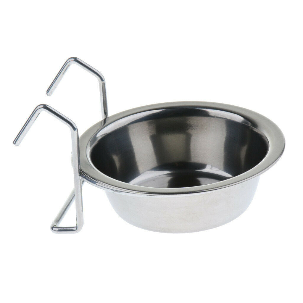 Birds Parrot Stainless Steel Hanging Cup Food Feeding Bowl Cage Accessories