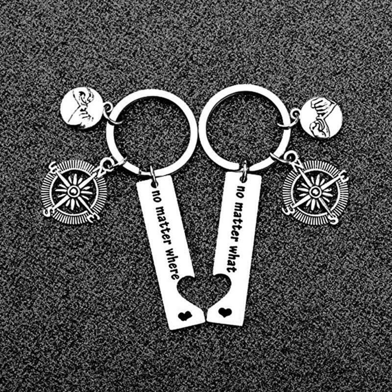 Girlfriend Sisters Couple Stainless Steel Keychain Compass Hand in Hand Keychain