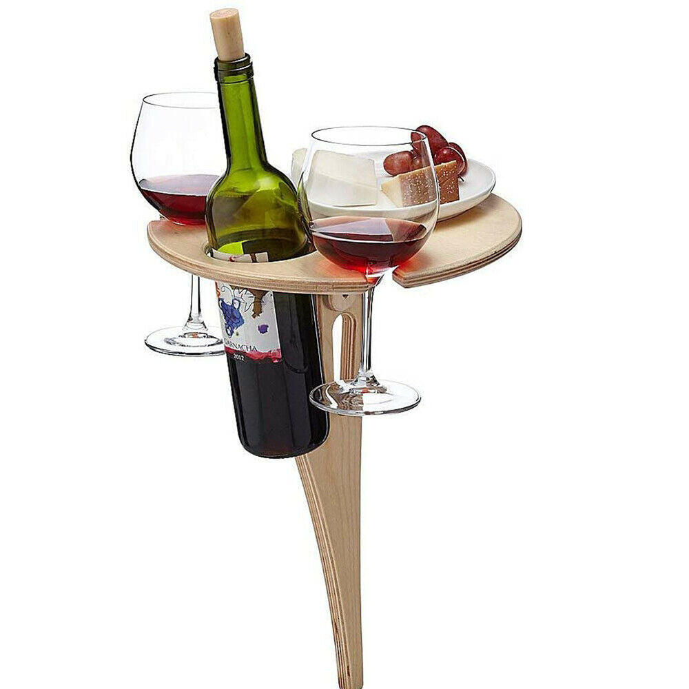 Portable Outdoor Wine Table with Foldable Wooden Round Desktop for Garden Party