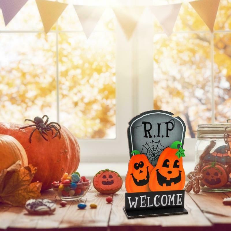 Halloween Pumpkin Tombstone Wooden Desktop Ornaments Creative Decor for Home