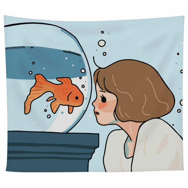 Nordic Cute Girl Wall Hanging Tapestry Carpet Beach Towel Bedroom DecorationB6H7