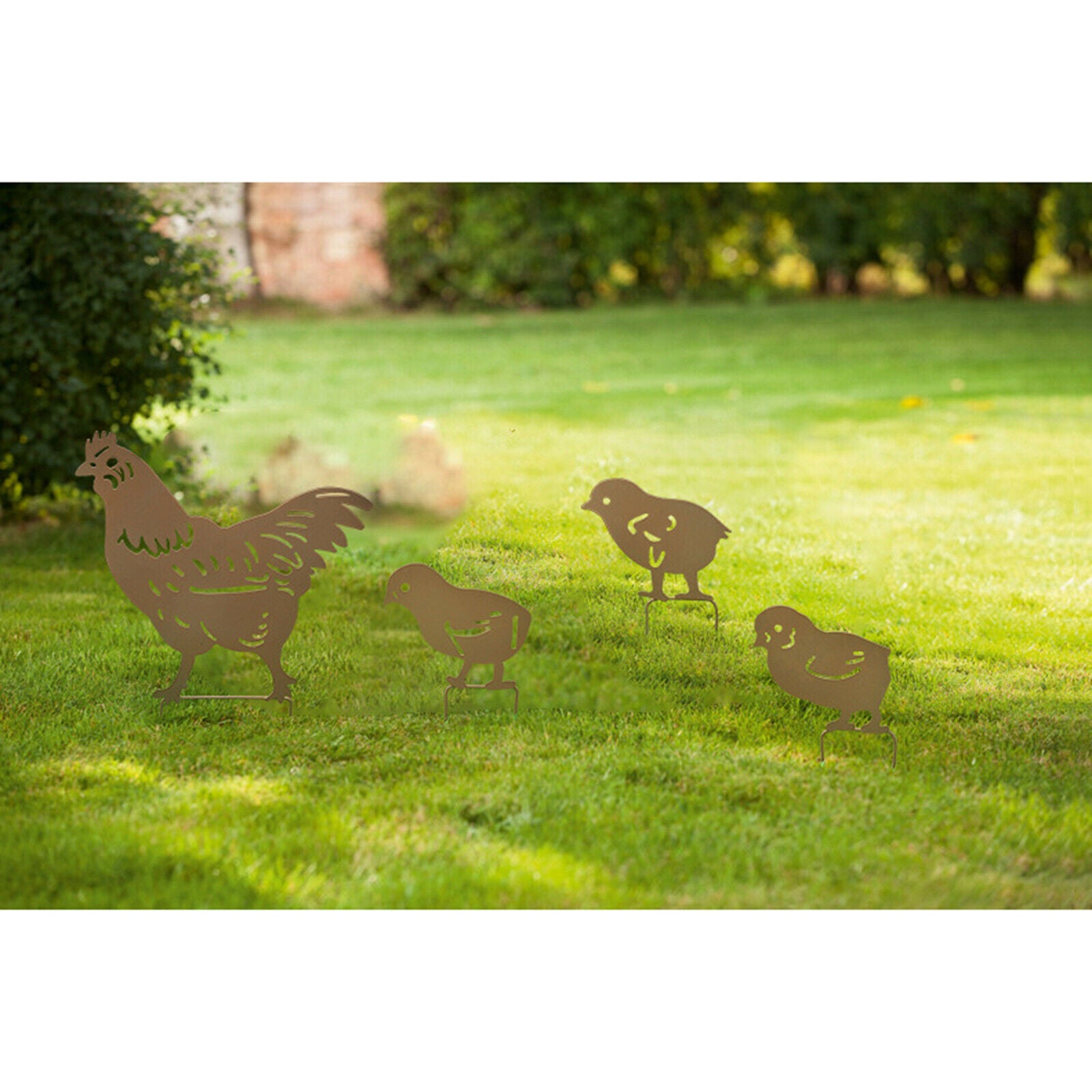 4x Chicken Family Silhouette Animal Shape Iron Garden Art Chicken Decor Lawn