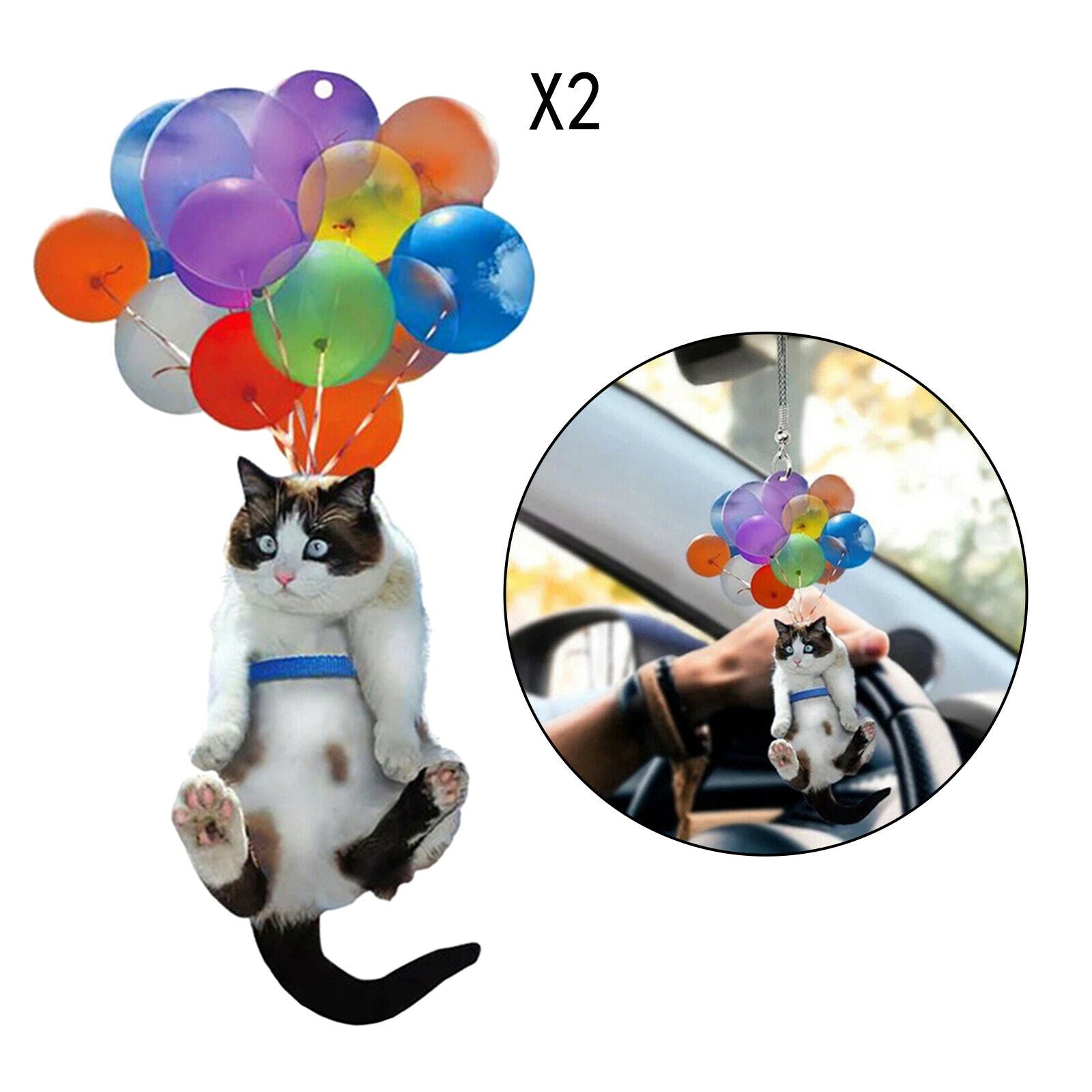 2pcs Creative Car Hanging Ornament with Colorful Balloons Window Ornament
