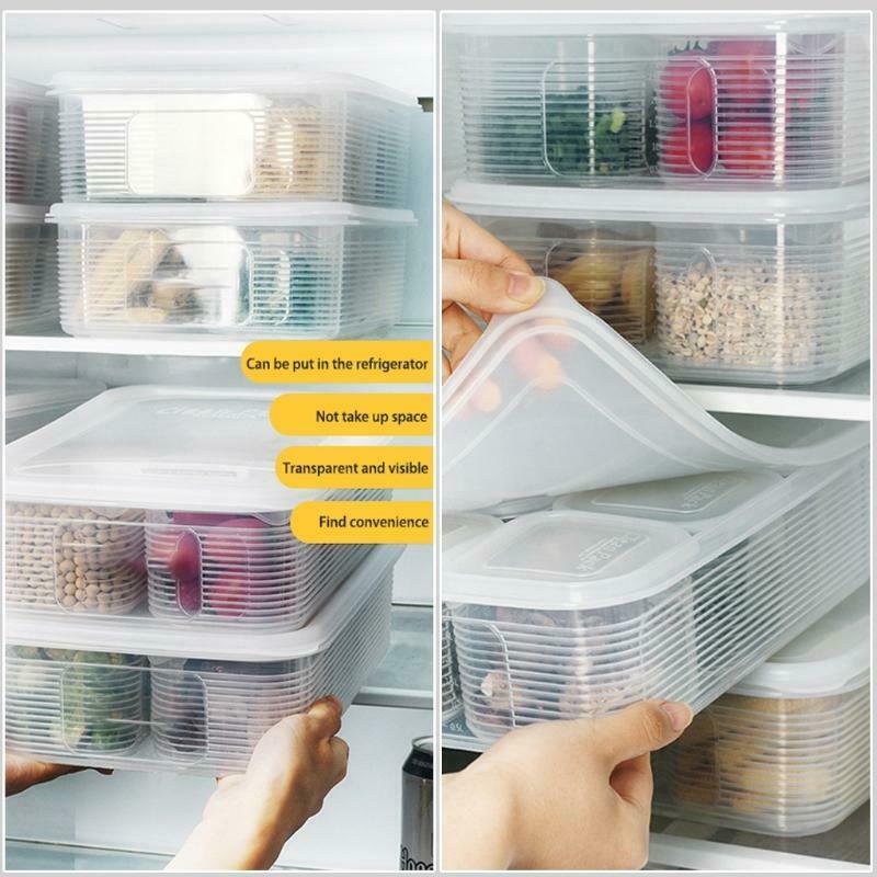 Clear Fridge Food Storage Box Kitchen Fresh Produce Plastic Organizer with Lids