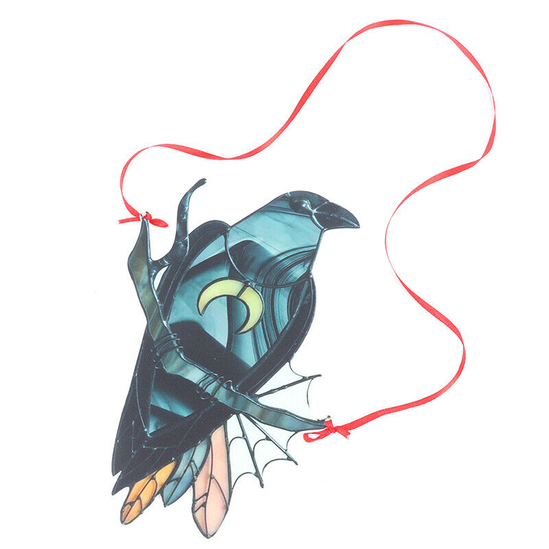 Crow Witch Stained Suncatcher Black BirdNWindow Wall Hanging OrnamentBDAU