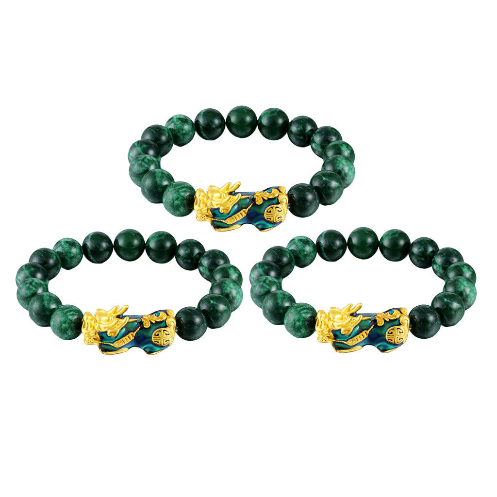 3pack Chinese Feng Shui Obsidian Pixiu Alloy Bracelet Attract Wealth Jewelry