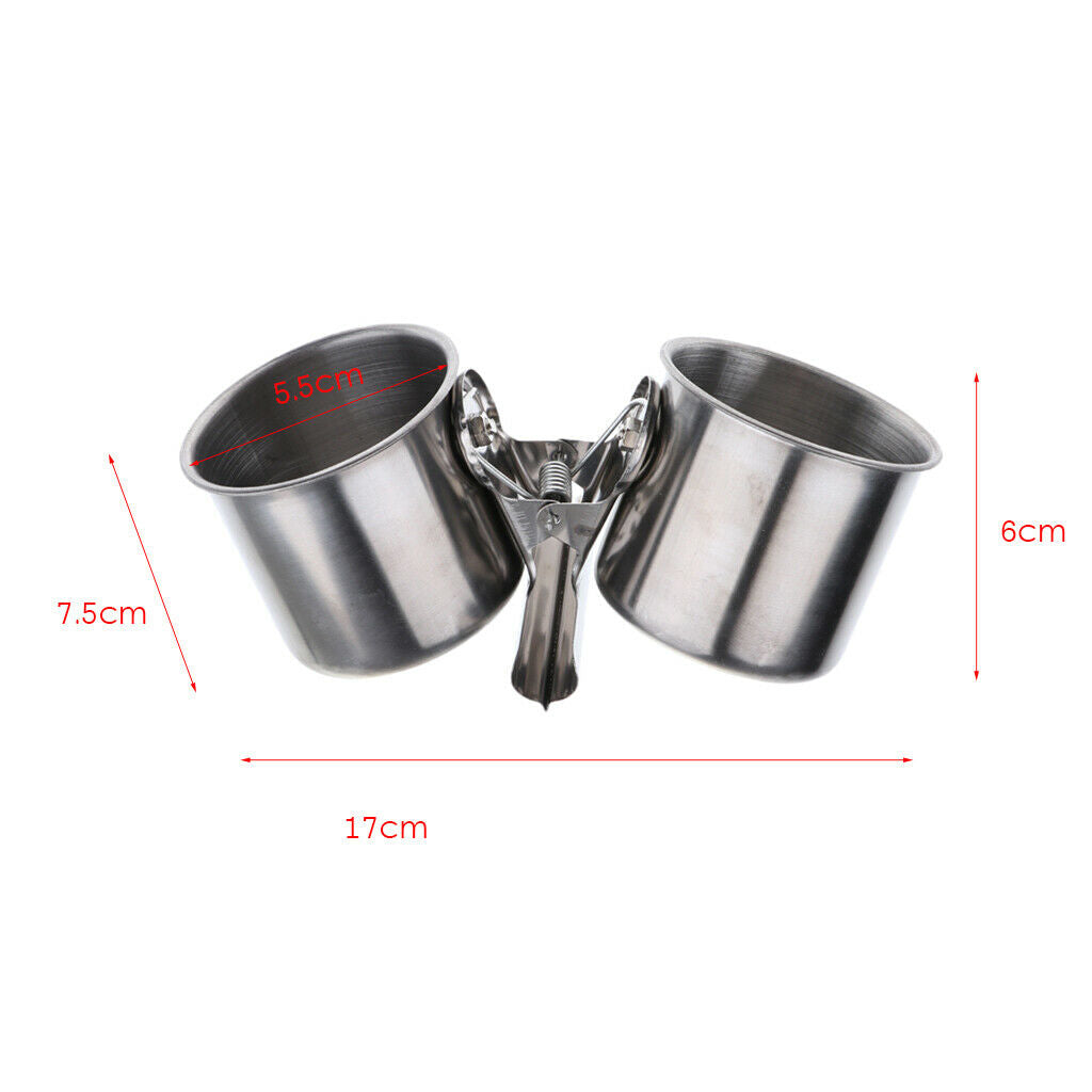 Food water feeding bird double cup with clip stainless steel