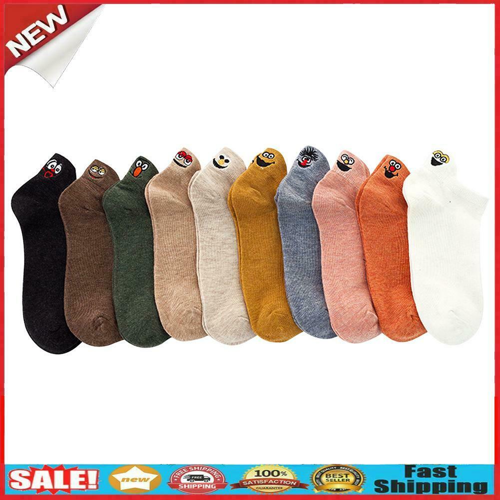 10 Pairs Women Cotton Socks Low Cut Funny Embroidered Lady Boat Soft Socks @