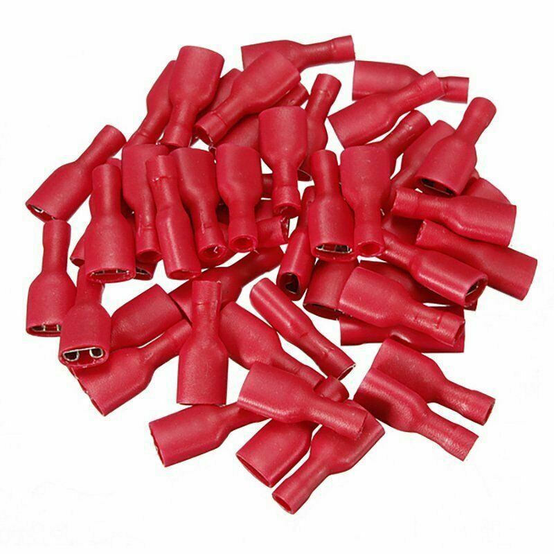 100pcs Fully Female&Male Spade Terminals Crimp Connector Red 22-16AWG