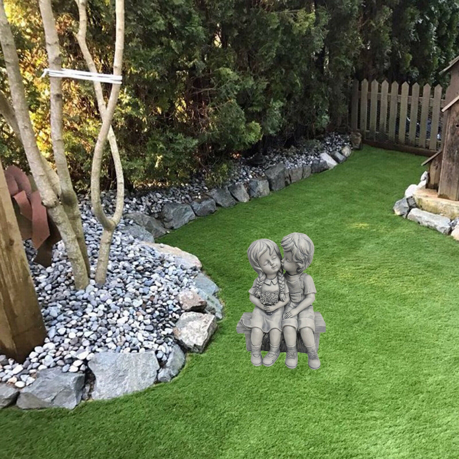 Mini Kissing Boy and Girl Garden Statue Sculpture Home Pool Decoration