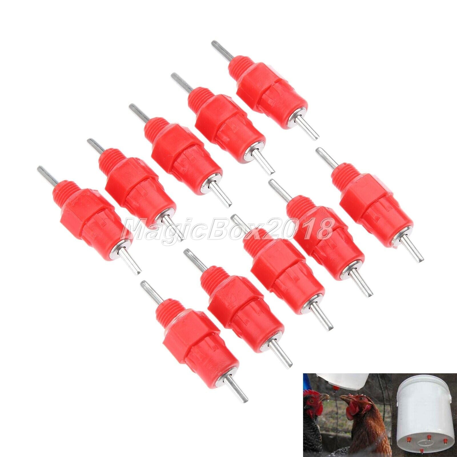 Automatic Red Poultry Drinker Dispenser Chicken Water Nipple Spring Type 10 PCS