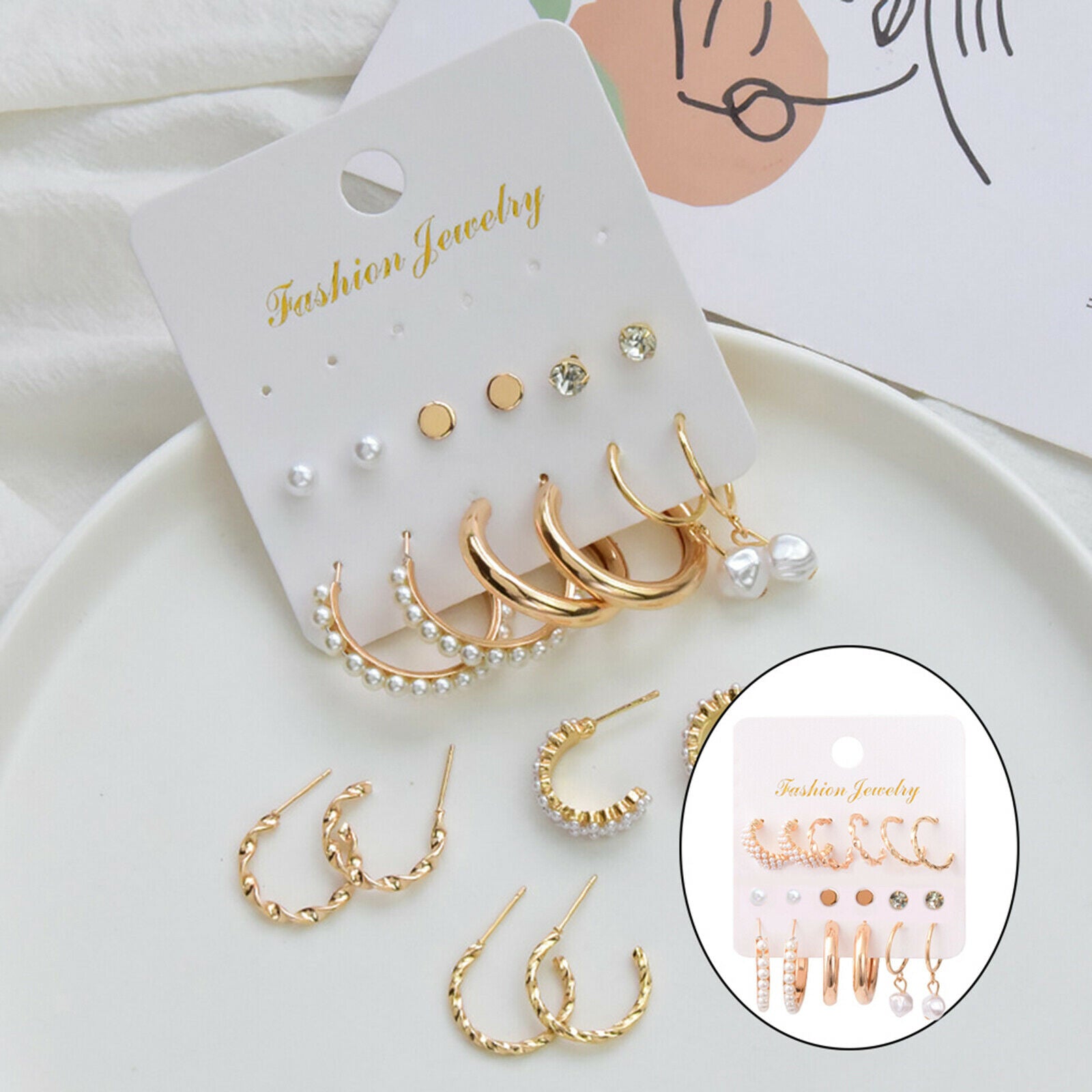 9 Pairs Earrings Ear Cuff Set for Girls Parties Jewel Adjustable Lightweight