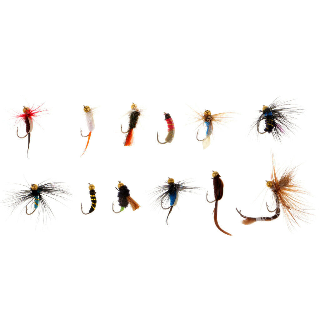 12 Pcs Assortment of Trout Flies Dry Flies for Fly Fishing Nymph Buzzers