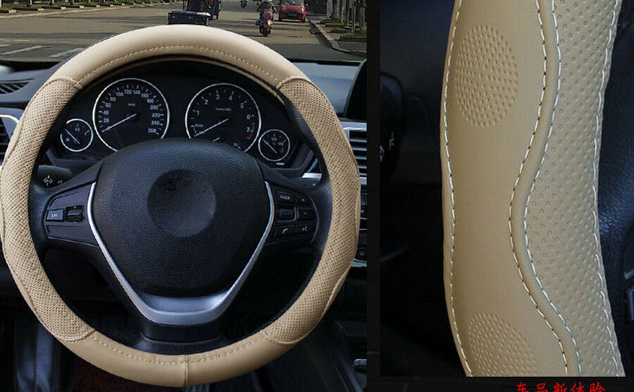 38cm Black PU Leather Car Steering Wheel Cover Skid-proof Fashion Sport Design