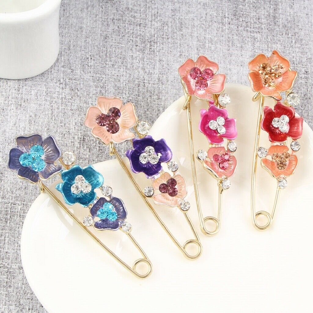 Women's Crystal Rhinestone Camellia Flower Brooch Pin Golden Tone Red