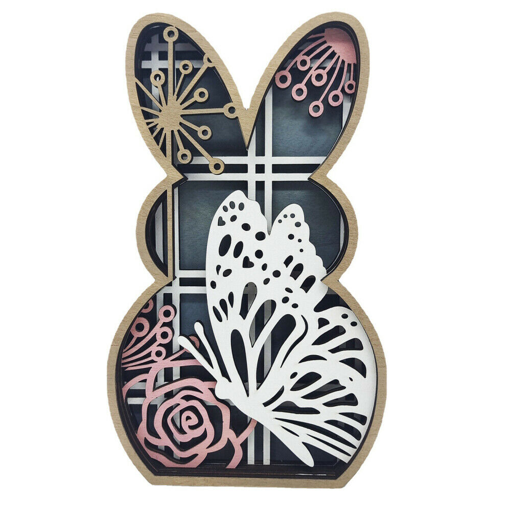 Wood Carving Rabbit Ornament Hollow-out Easter Decoration Wood Carving Bunny