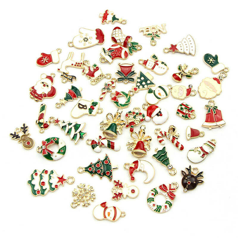 45Pcs Metal Christmas Mix Enamel Charms Pendant DIY Xmas Jewelry Making Craf Rf