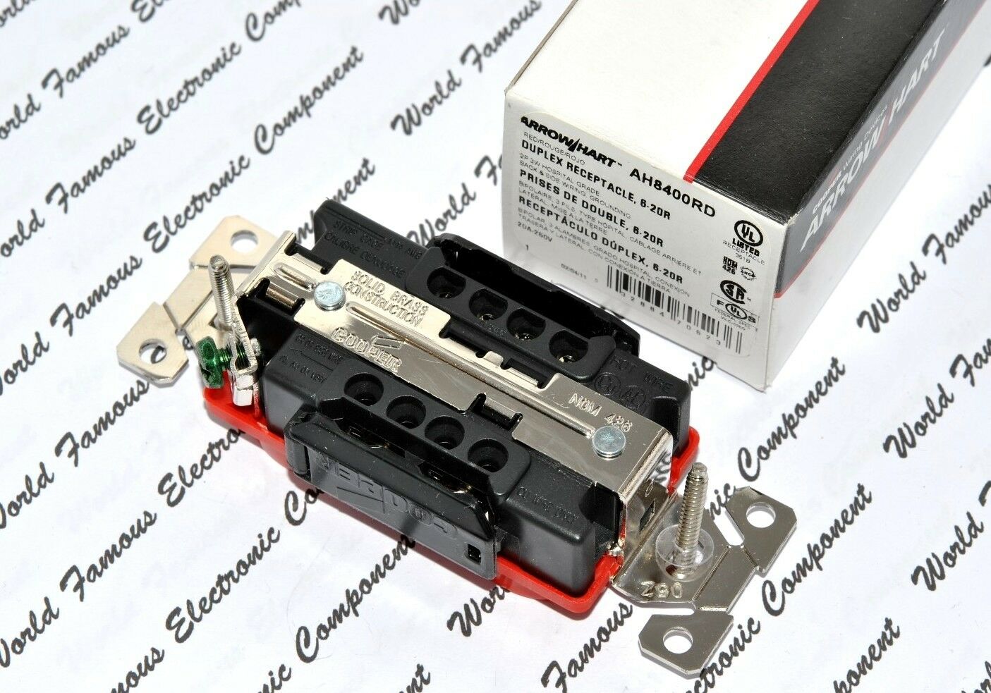 1pcs-COOPER AH8400RD 20A 250V NEMA6-20 Premium Hosptial Duplex Receptacle Outlet