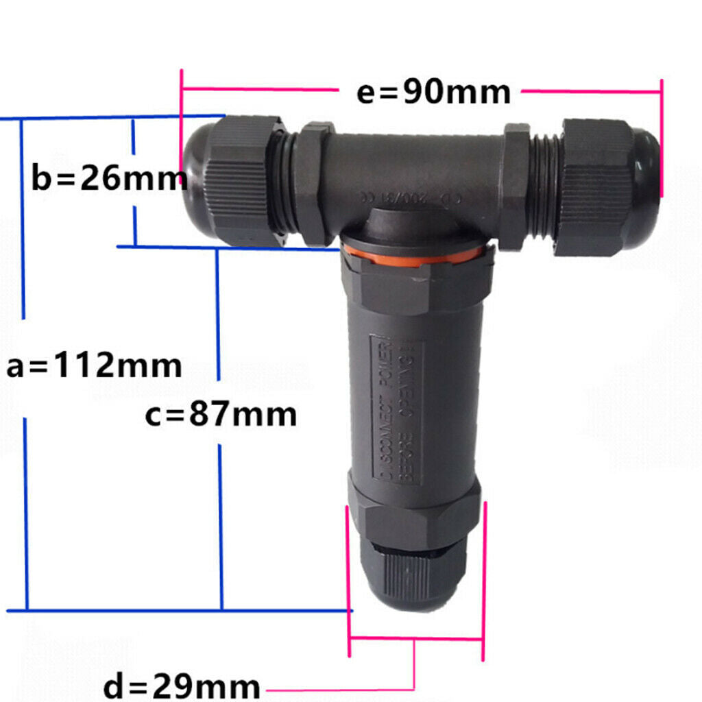 3-Way 3 Pin T Shape IP68 Waterproof Connector Screw Joiner 20A