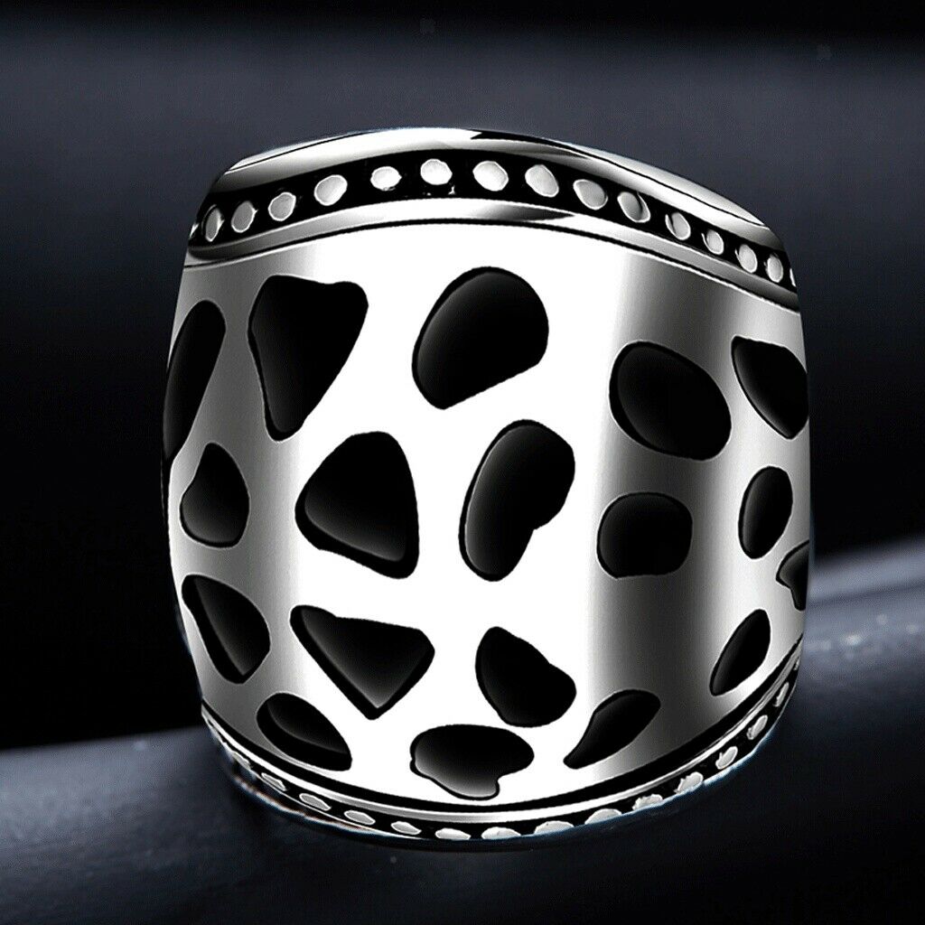 Fashion Hollow Out Retro Punk Finger Wide Ring 316L Steel Color Jewelry US 6
