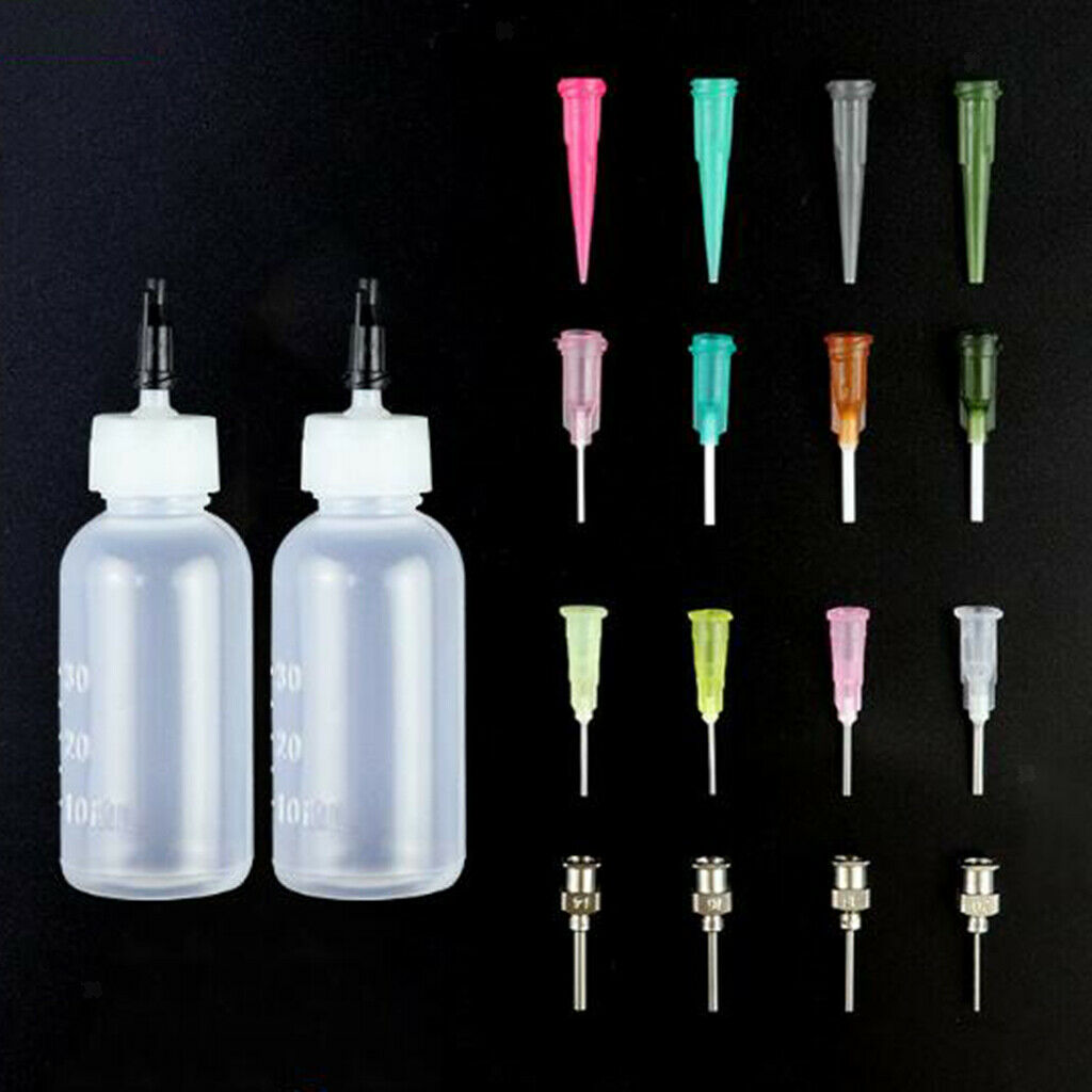 2pcs Ink Glue Squeeze Syringe Bottles 16x Paint Solvent Dispenser Needles Set