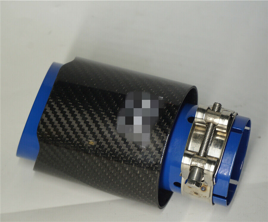 63mm - 89mm Black &Blue 100%Carbon Fiber Sport Style Glossy Exhaust Tips Muffler