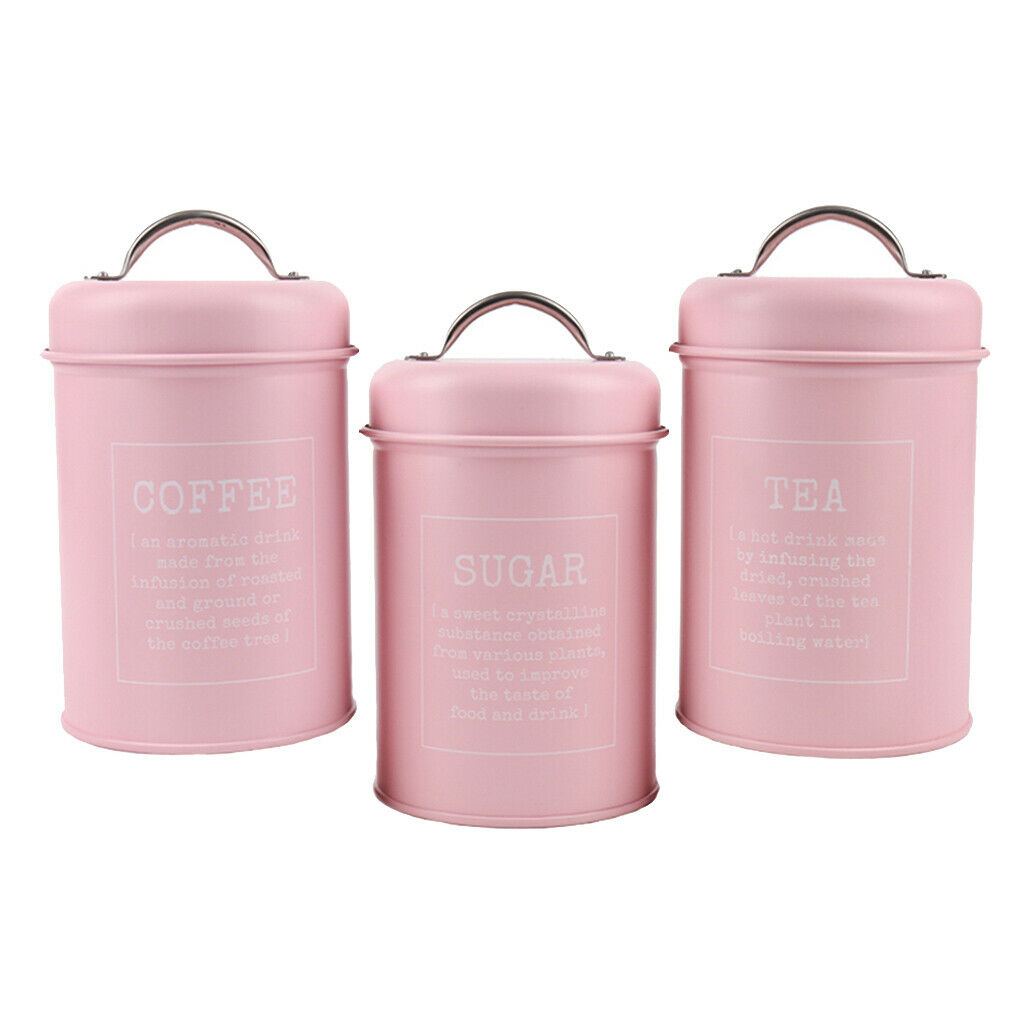 3lots Iron Canisters Sealed Boxes Kitchen Candy Storage Container Pink