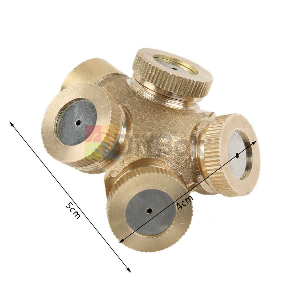 Brass Spray Misting Nozzle 4 Holes Garden Sprinklers Fit Hose Water Connector
