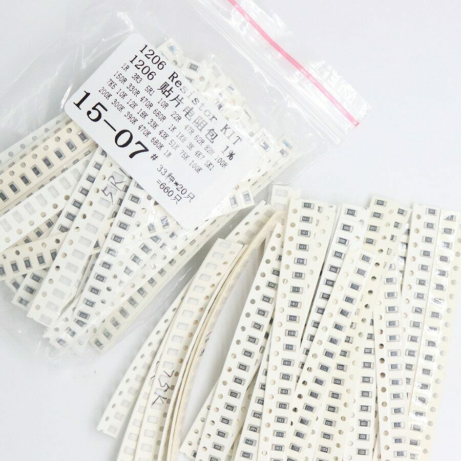 1206 Smd Resistor Kit Assorted Kit 1Ohm-1M Ohm 1% 33 Values x 20Pcs=660Pcs