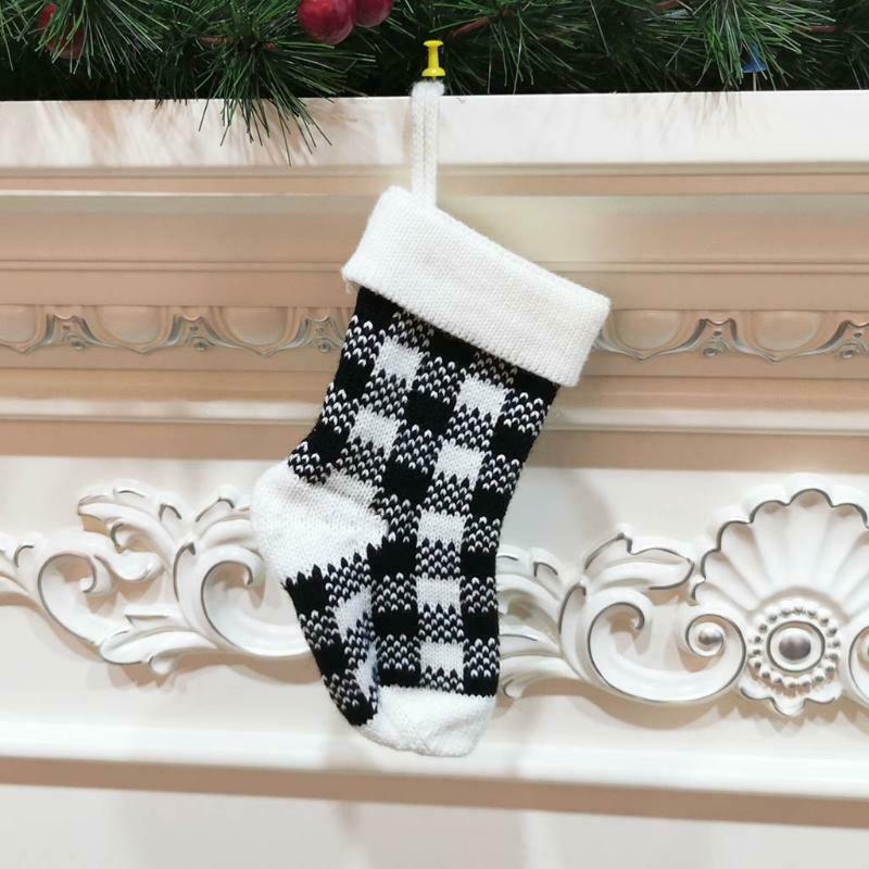 3pcs Christmas Stocking Mini Xmas Stockings Plaid Gift Bag for Tree Fireplace