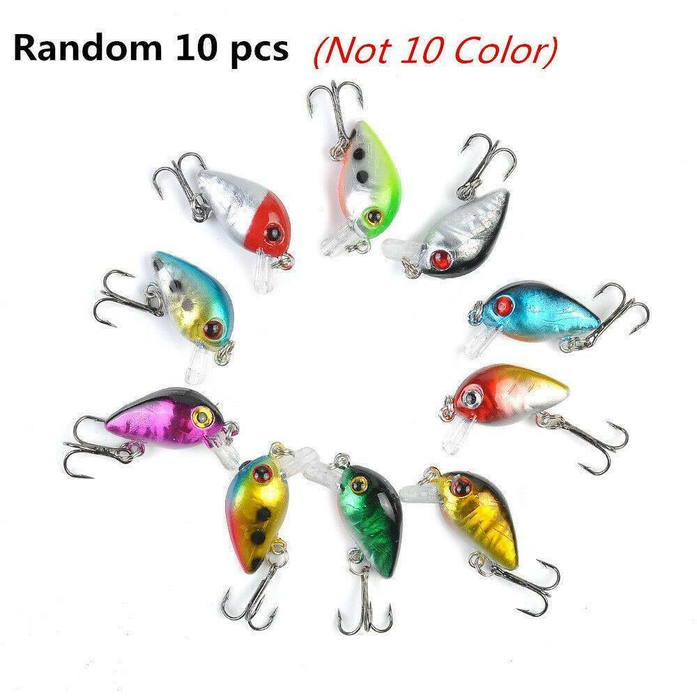 10 Fishing Lures Lots Of Mini Minnow Fish Bass Tackle Hooks Baits Crankbait