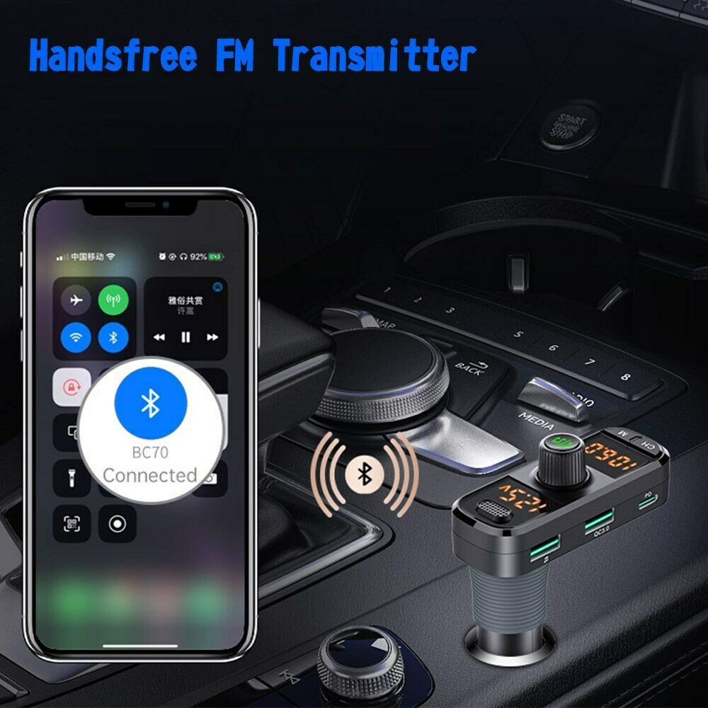 BC70 BT FM Transmitter Radio Audio Display MP3 Player Car QC3.0 PD USB Charger
