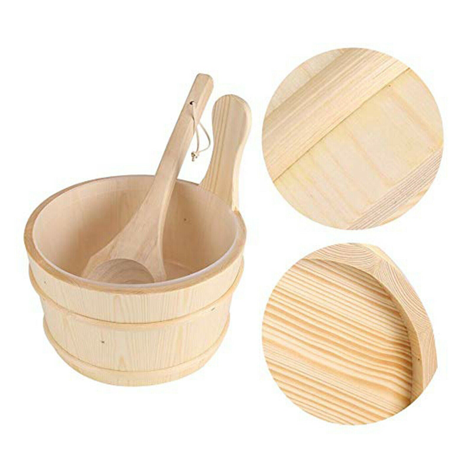 4 Liter Wood Sauna Bucket and Ladle with Liner Hand-crafted Sauna Steaming