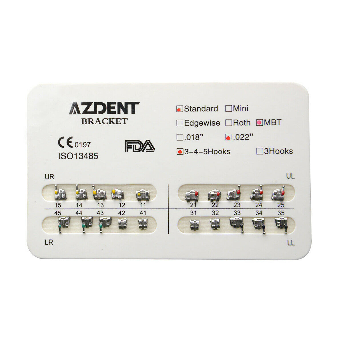 50XDental Ortho Brackets Standard MBT Slot 022 3 4 5 Hooks AZDENT USA