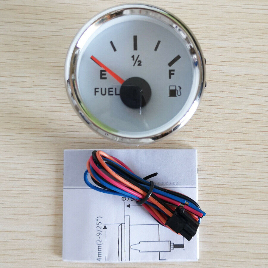 White 52MM Fuel Level Gauge 240-33 ohms 9-32VDC For Car Truck Motorcycle Red LED