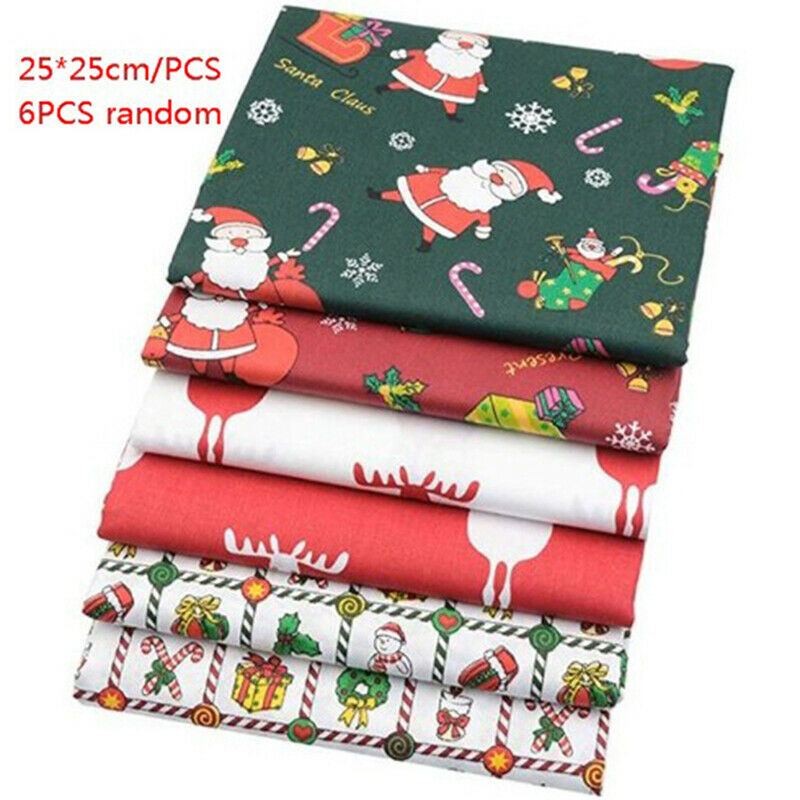 6pcs/Lot Christmas  Printed Twill Cotton Fabric Patchwork Cloth Sewing Ma.l8