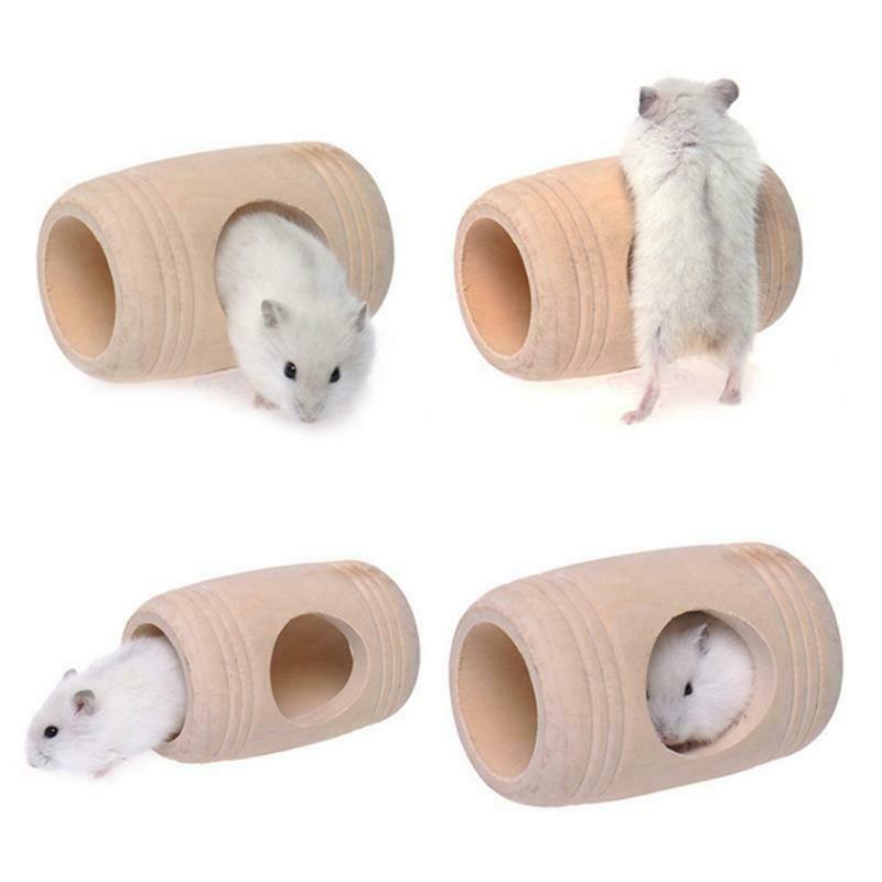Hamster Wood Tunnel Tube Barrel Shaped Chinchilla Hideaway Wooden Hut with Holes