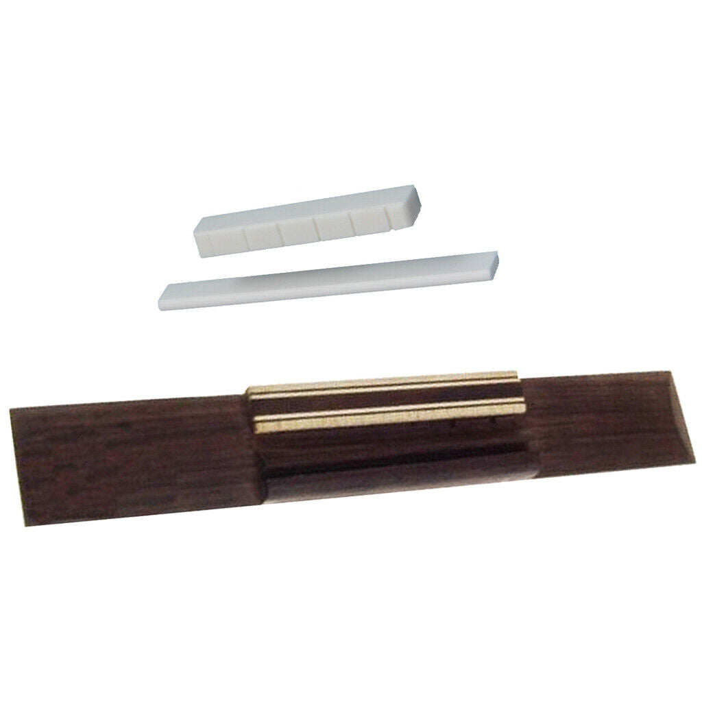 White Bone Slotted Saddle Nut Set & Rosewood Bridge for Classical Guitar Parts