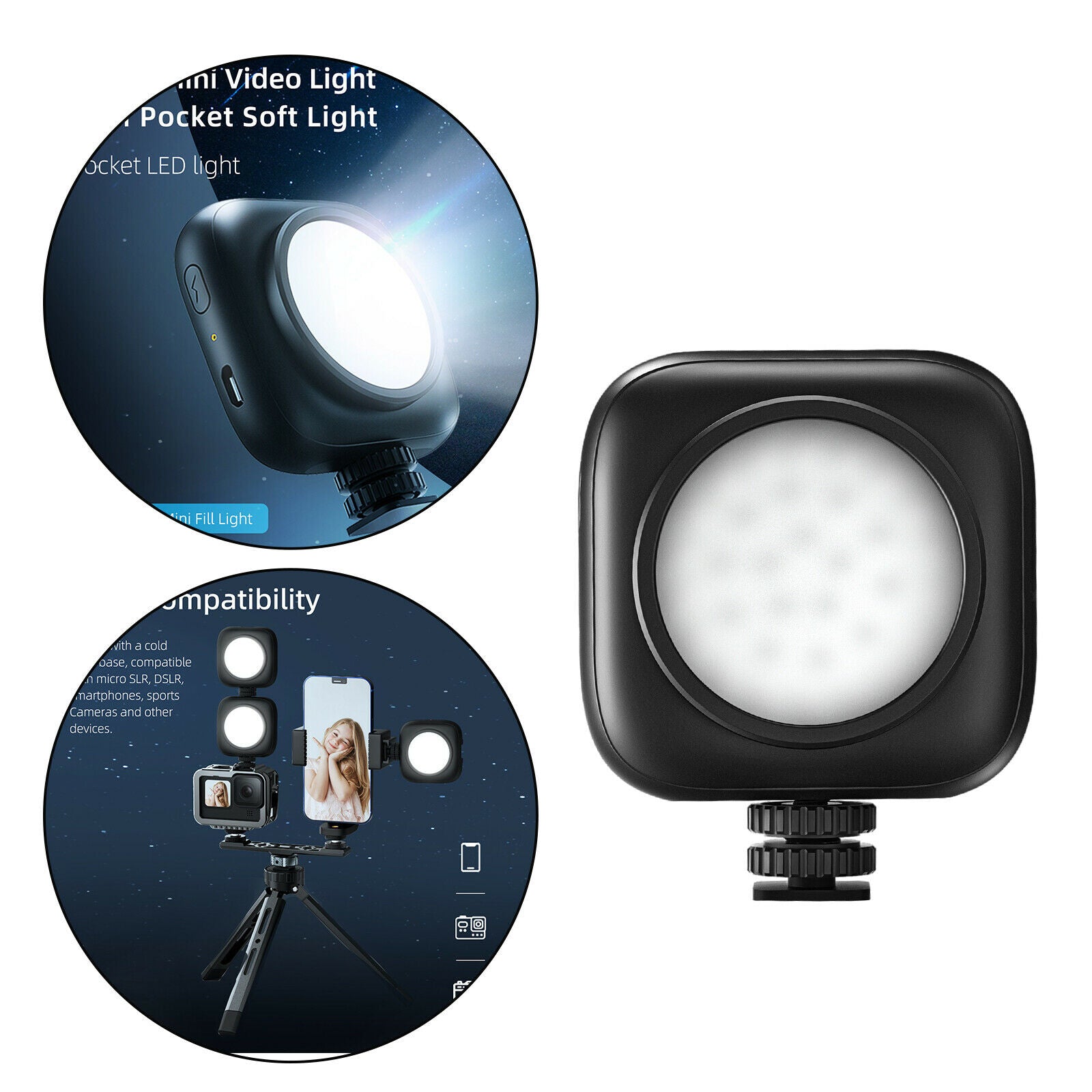 Mini Adjustable Video Fill Light for Vlog Selfie Portraits Girl DSLR Mobile